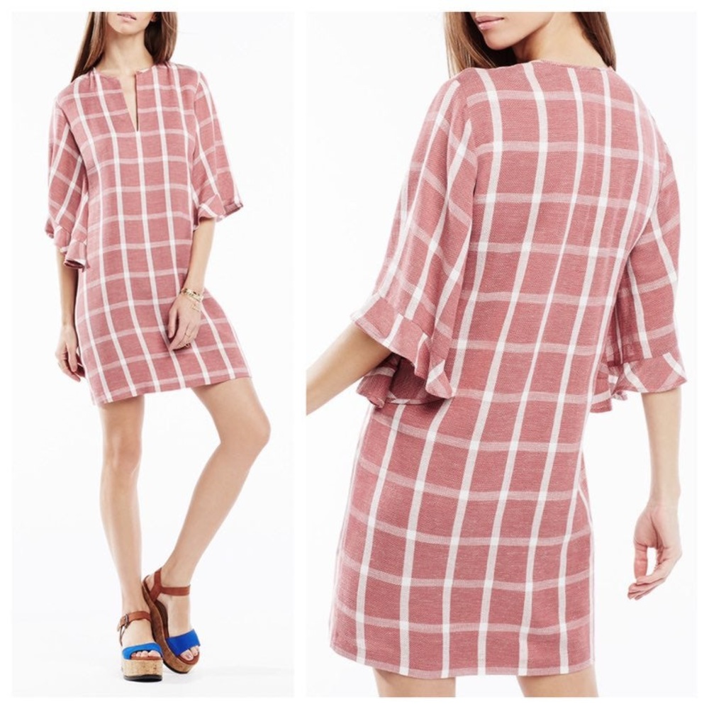 BCBG  Ruffle Sleeve Tati Plaid Dress